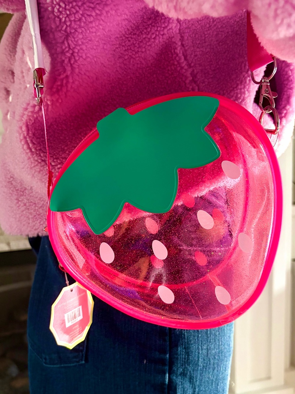 Clear See-Thru Sparkly Strawberry Glitter Bag - Picture 3 of 8